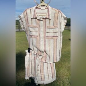 Fate 99% Cotton SET White Gold Thread Detail Resort Chic Relaxed Medium Striped